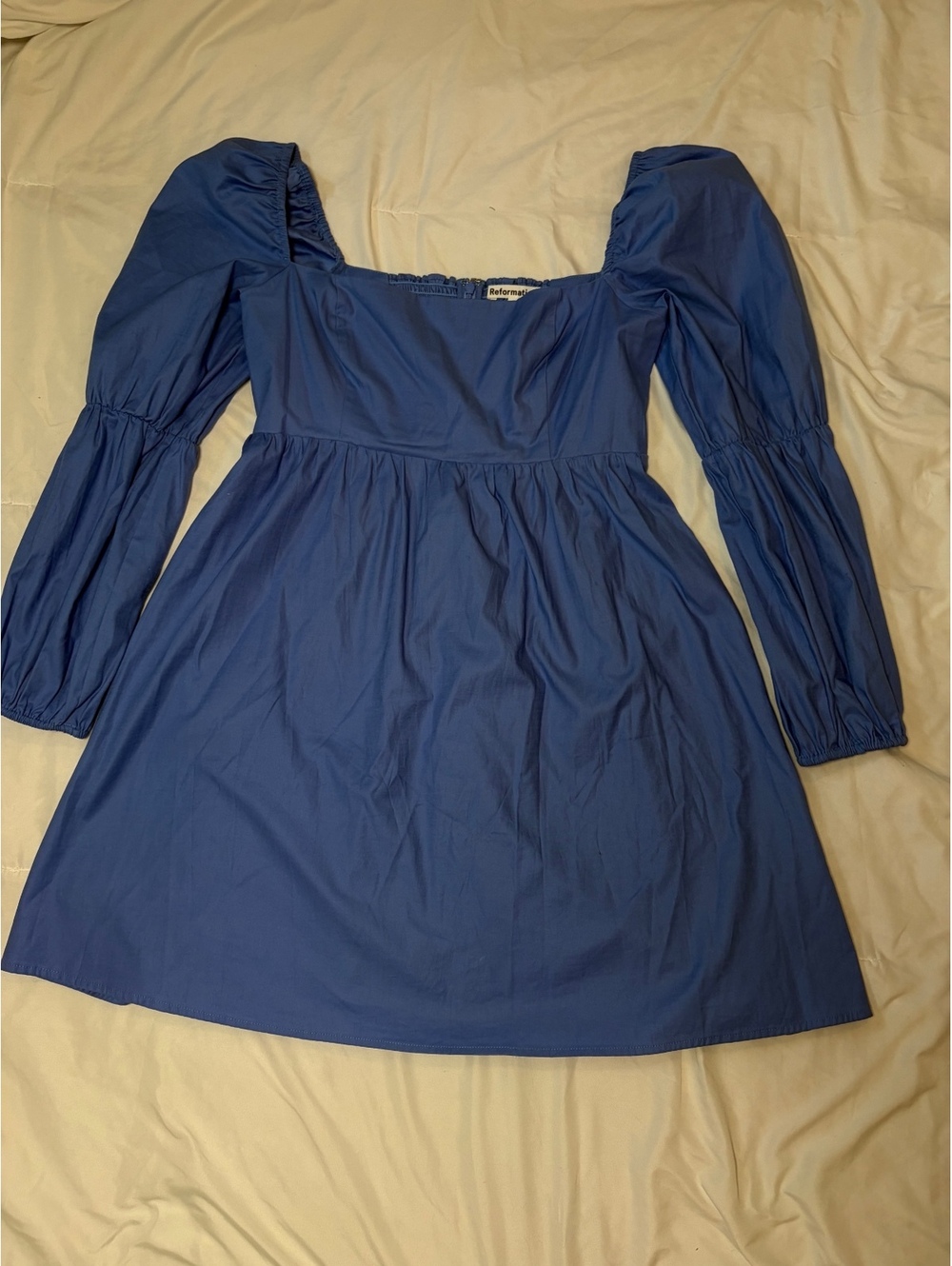 Reformation Organic Cotton Michaela Dress  Puff Sleeve in blue, women’s size 6